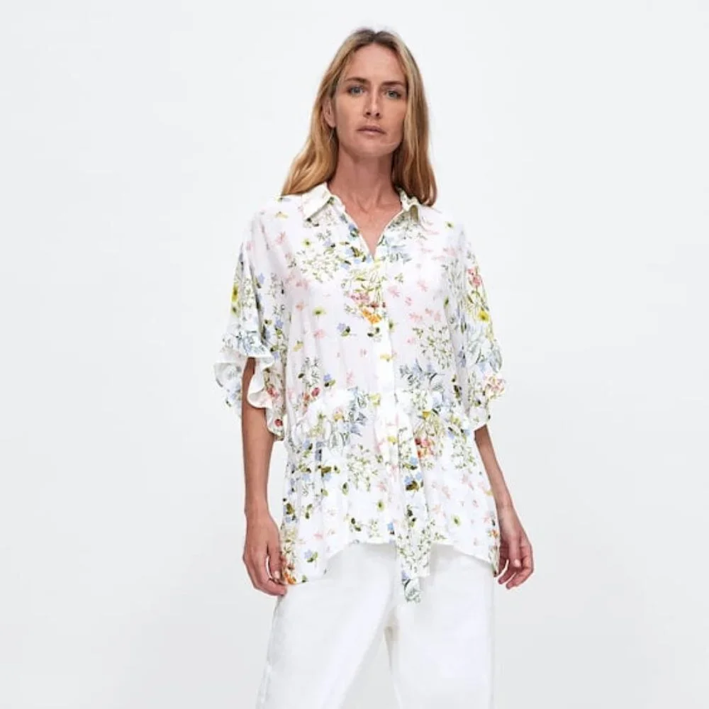 ZARA SHIRT WITH RUFFLES AND BOW SZ M - Picture 2 of 4